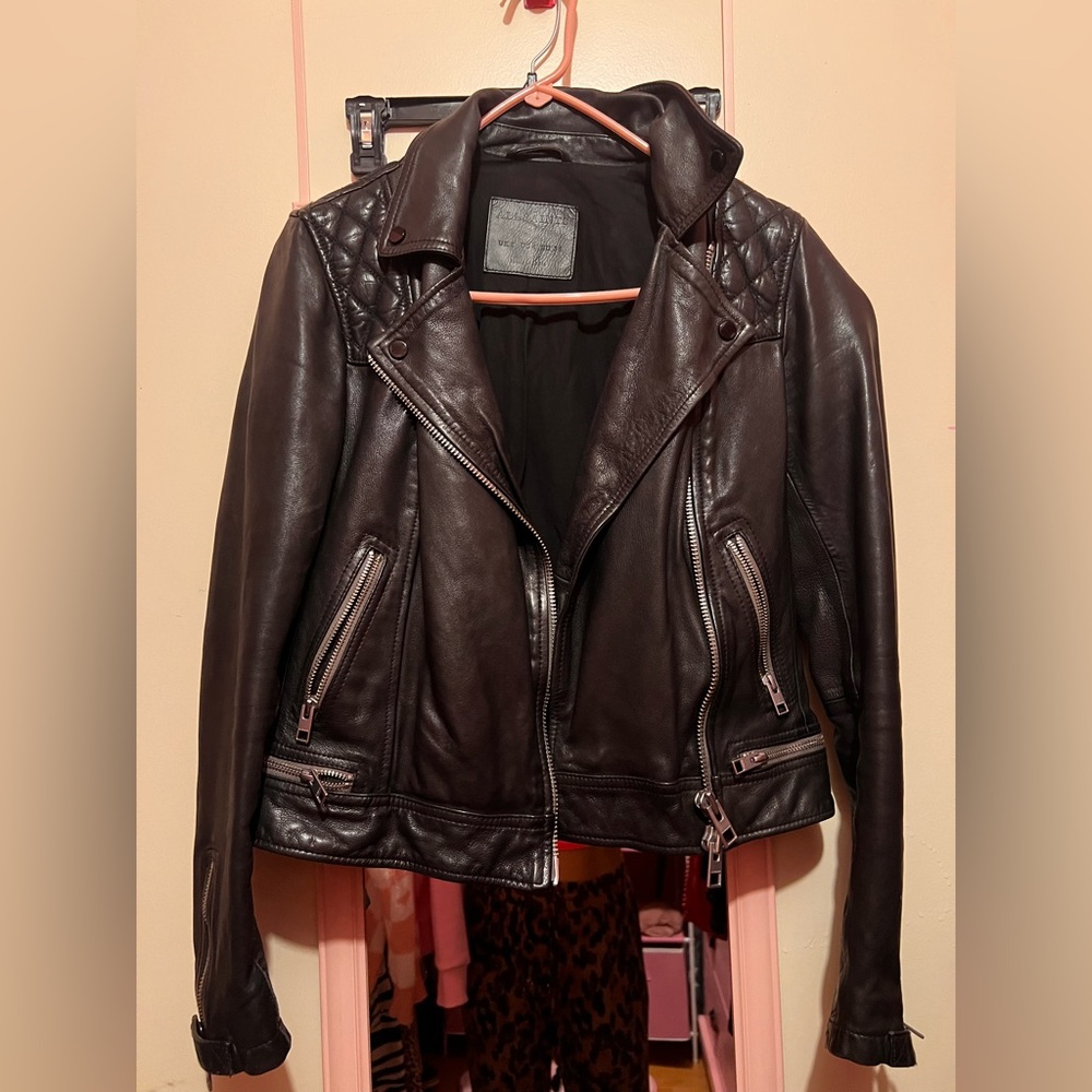 All Saints Black Leather Moto Jacket Size 4 Small